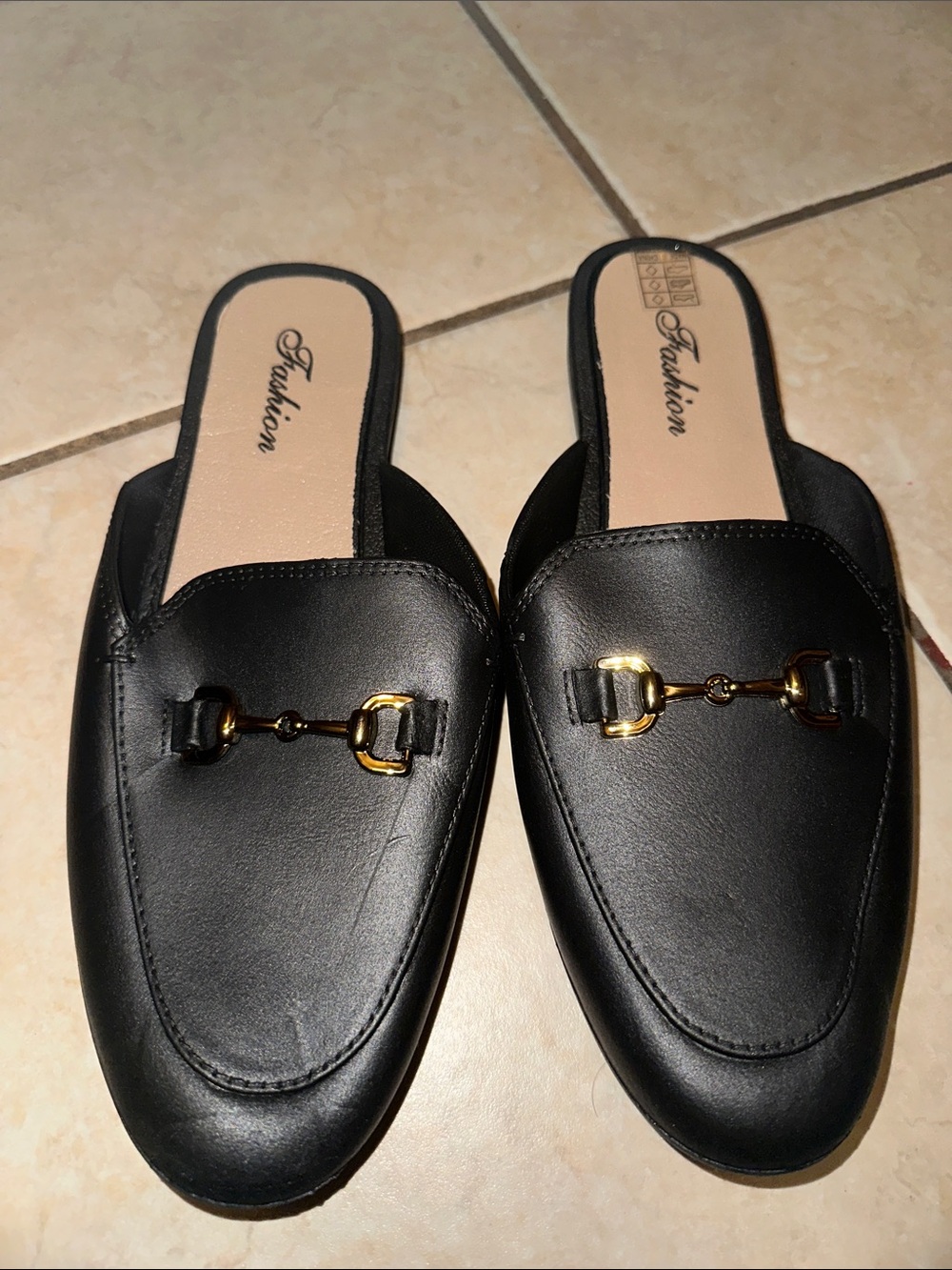 BEAST FASHION Black Mules with Gold Bit Accent